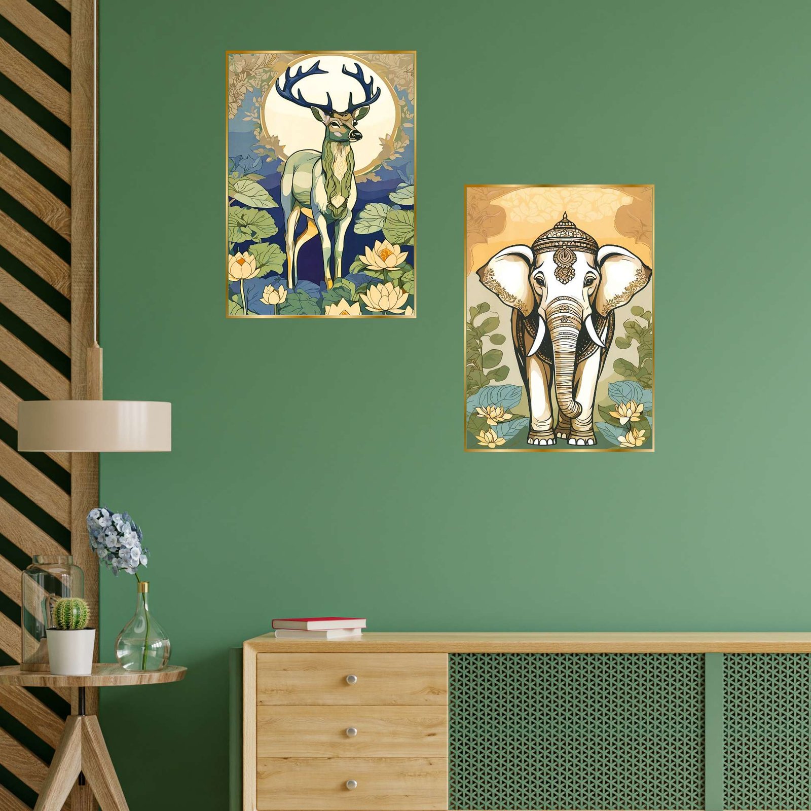 Set of Two Wall Paintings for Wall Dacoration Golden Framed Wall Paintings for Living Room & Bedroom Wall Art for Home Decoration & Office Wall Décor (14x11 inch CH-GD2-14) - Image 2