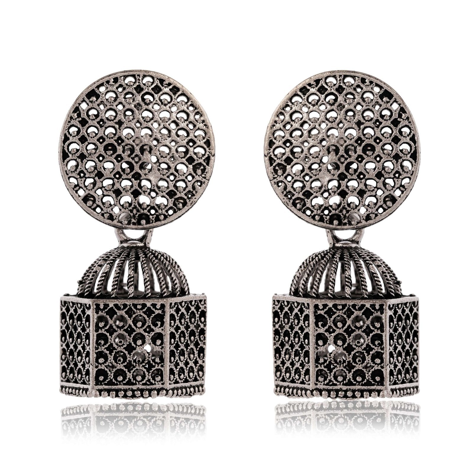 Earrings for Women Traditional Silver AZ838-OXidised Jhumka Set | German Silver Chand Baliyan & Jhumkas Earrings | Birthday & Anniversary Gift -AZ838-OX-ER33 - Image 4