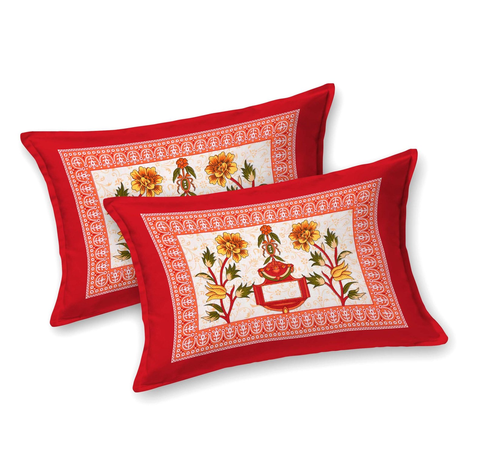 Rajasthani Traditionally Printed Cotton Doublebed Bedsheet With Pack of 2 Pillow Covers - Image 2